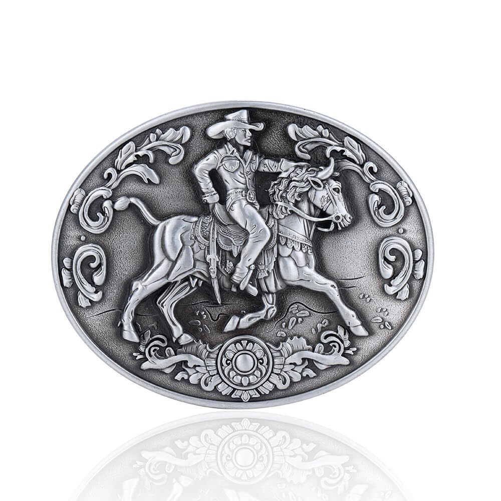 9194 Belt Buckle Cowboy Accessory with Horse Rider Western Belt Buckles